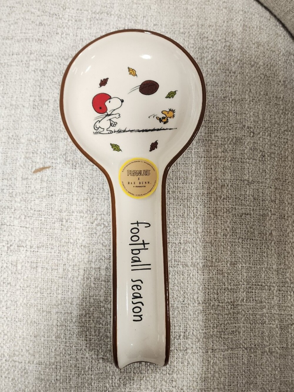 Rae Dunn Peanuts White & Brown 'Football Season' Spoon Rest